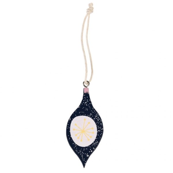 Décoration de Noël en bois - Joli Noël bleu foncé et flocon jaune