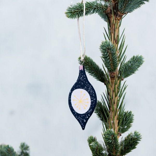 Décoration de Noël en bois - Joli Noël bleu foncé et flocon jaune – Image 4