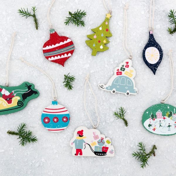 Décoration de Noël en bois - Joli Noël bleu foncé et flocon jaune – Image 5