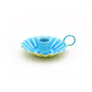 Bougeoir bleu et jaune fleur en métal