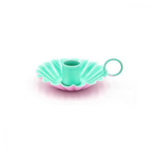 Bougeoir vert et rose fleur en métal