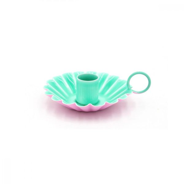 Bougeoir vert et rose fleur en métal