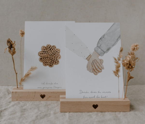Support de cartes et fleurs séchées "Coeur"