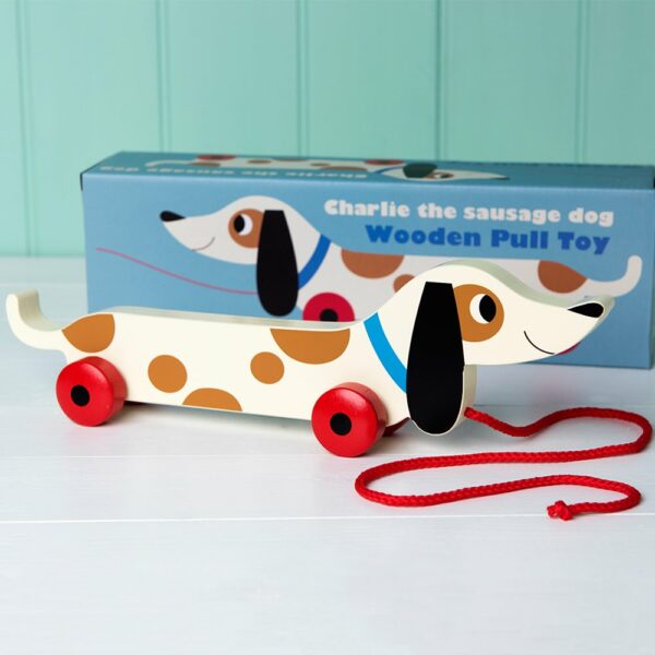 Jouet en bois à tirer Charlie "le chien saucisse" – Image 2