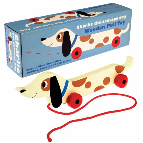 Jouet en bois à tirer Charlie "le chien saucisse"