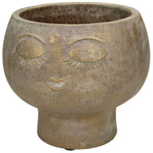 Cache pot en béton visage doré