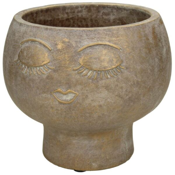 Cache pot en béton visage doré