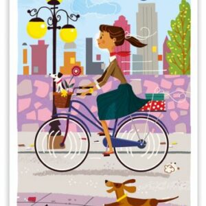 Carte postale Vélo girl  - dessin vintage