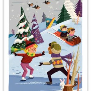 Carte postale Vacances de Noël - dessin vintage