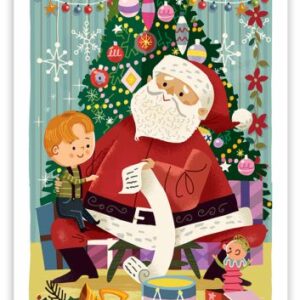 Carte postale Ma liste au Père Noël - dessin vintage